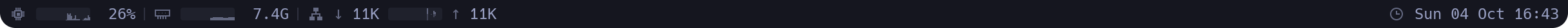 The status bar with CPU, memory and network graphs and the date